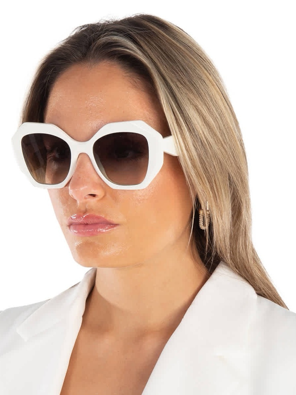 White Prada PR 16WS 142130 53mm Women's
Sunglasses Talc/Grey Gradient